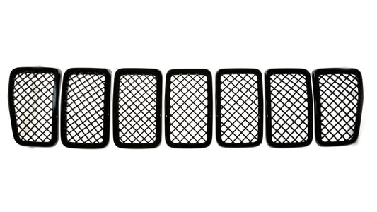 ABS6485BLK 19-22 Jeep Cherokee 7 PCS Gloss Black Tape-on Grille Overlay Chrome Delete Kit