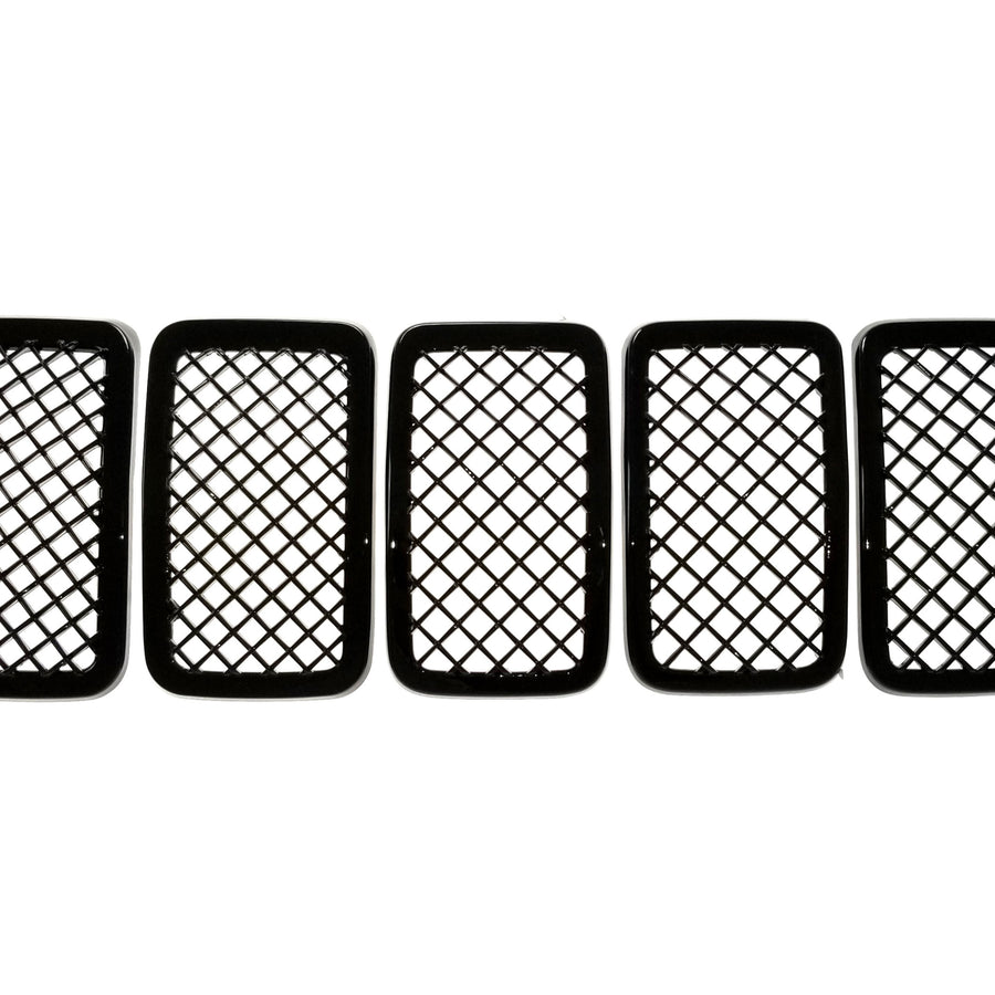 ABS6485BLK 19-22 Jeep Cherokee 7 PCS Gloss Black Tape-on Grille Overlay Chrome Delete Kit