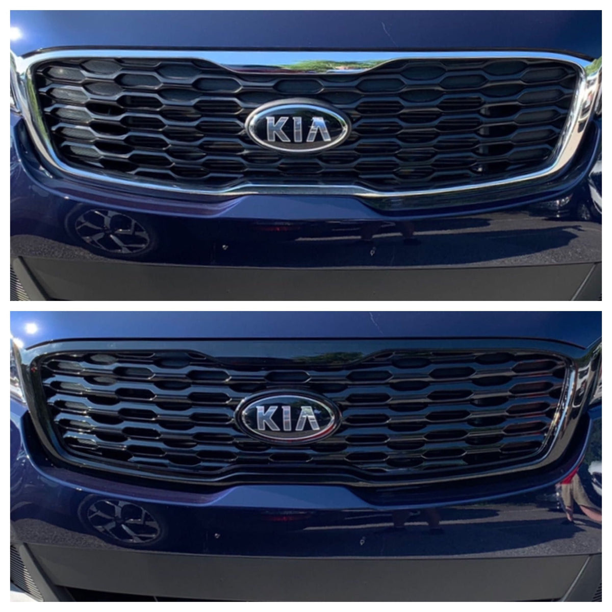 ABS6488BLK 19-20 Kia Sorento Fits LX/EX Only Does not fit grille with Camera 1 PC Gloss Black Tape-on Grille Overlay Chrome Delete Kit
