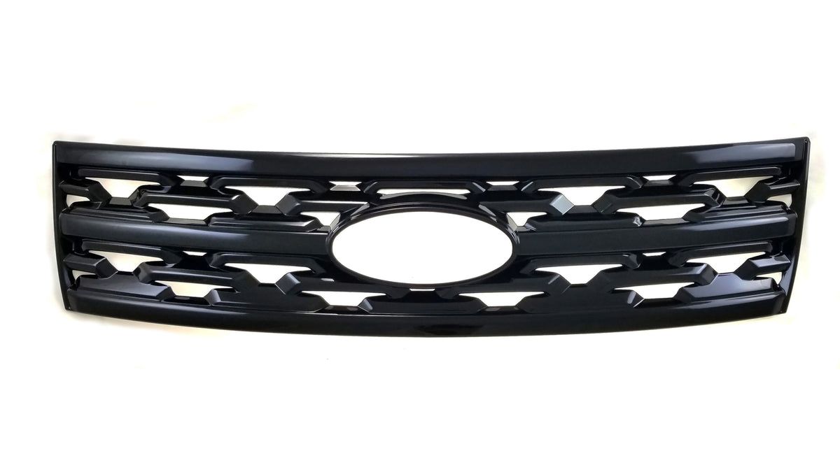 ABS6489BLK 18-19 Ford Explorer ONLY FOR XLT/LIMITED 1 PC Gloss Black Tape-on Grille Overlay Chrome Delete Kit