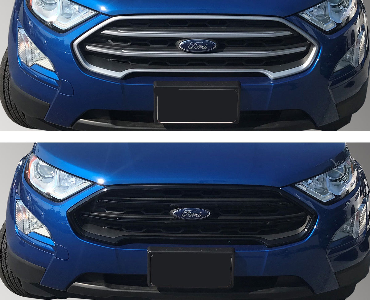 ABS6492BLK 18-22 Ford EcoSport 3 PCS Gloss Black Tape-on Grille Overlay Chrome Delete Kit