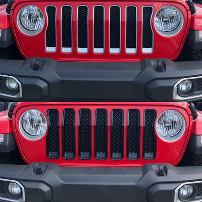 ABS6495BLK 19-22 Jeep Wrangler Sahara 7 PCS Gloss Black Tape-on Grille Overlay Chrome Delete Kit