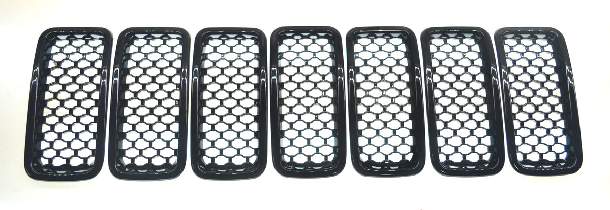 ABS6503BLK 19-22 Jeep Renegade 2019 Late Model 7 PCS Gloss Black Tape-on Grille Overlay Chrome Delete Kit