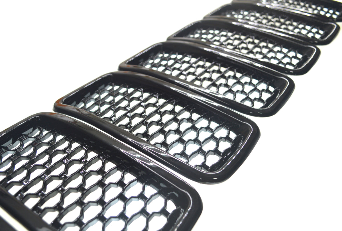 ABS6503BLK 19-22 Jeep Renegade 2019 Late Model 7 PCS Gloss Black Tape-on Grille Overlay Chrome Delete Kit