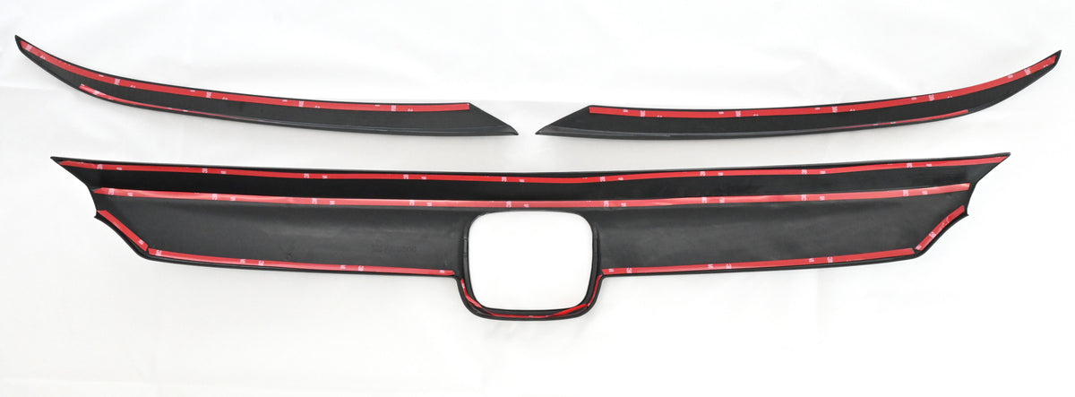 ABS6506BLK 18-20 Honda Accord 3 PCS Gloss Black Tape-on Grille Overlay Chrome Delete Kit