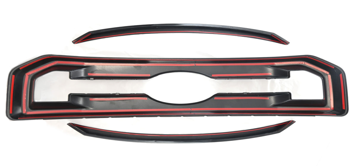 ABS6510BLK 20-22 Ford F-250 Super Duty/F-350 Super Duty XLT 3 PCS Gloss Black Clip-On W/Tape Grille Overlay Chrome Delete Kit
