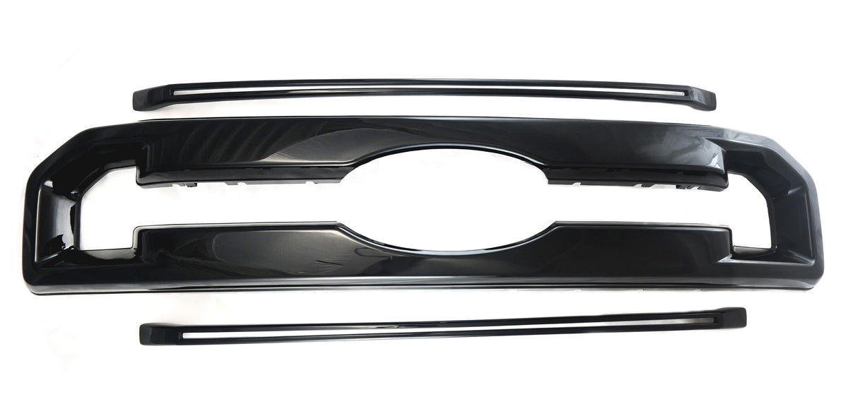 ABS6510BLK 20-22 Ford F-250 Super Duty/F-350 Super Duty XLT 3 PCS Gloss Black Clip-On W/Tape Grille Overlay Chrome Delete Kit