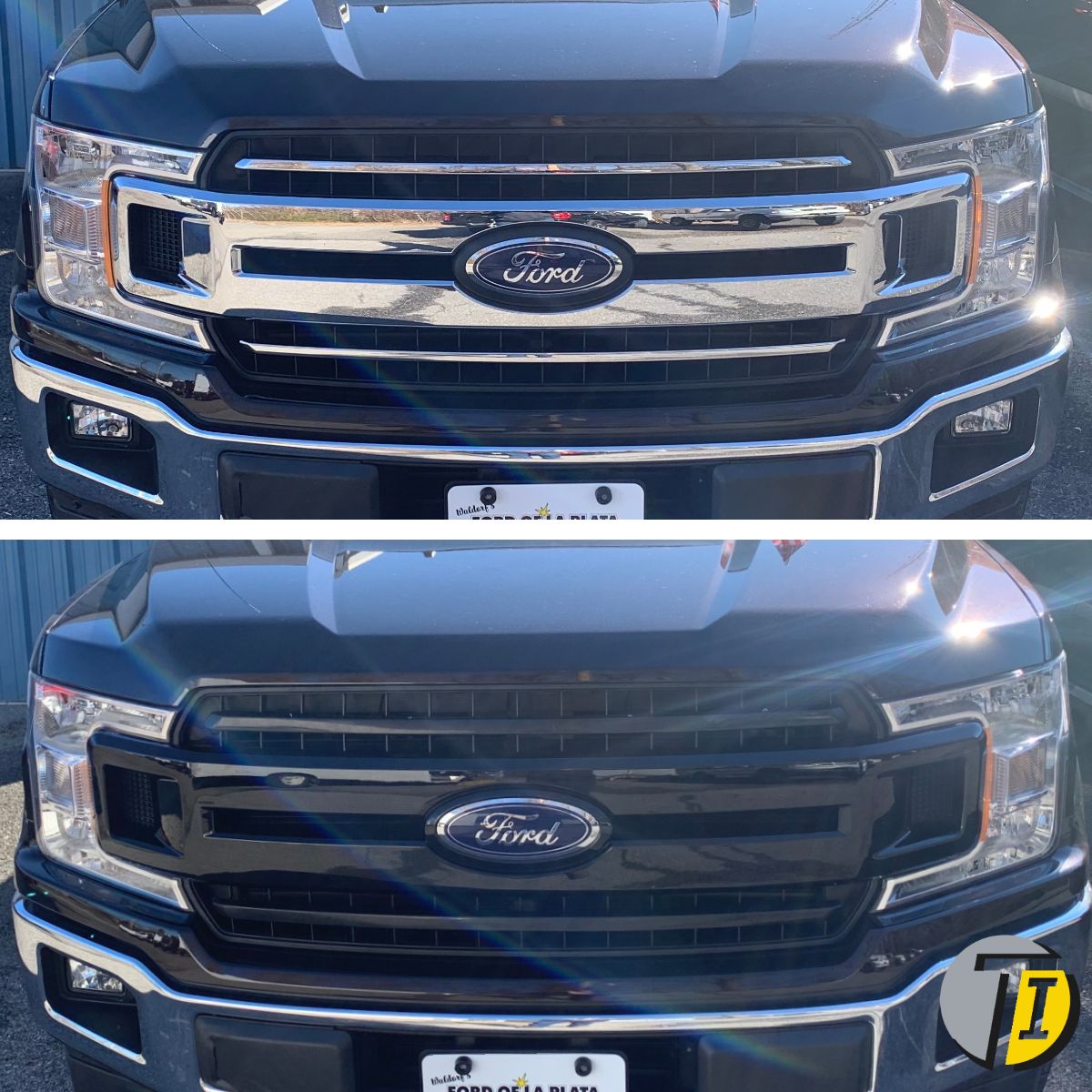 ABS6515BLK 18-20 Ford F-150 XLT 3 PCS Gloss Black Clip-On W/Tape Grille Overlay Chrome Delete Kit