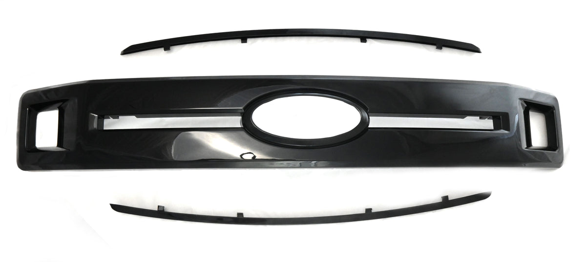 ABS6515BLK 18-20 Ford F-150 XLT 3 PCS Gloss Black Clip-On W/Tape Grille Overlay Chrome Delete Kit