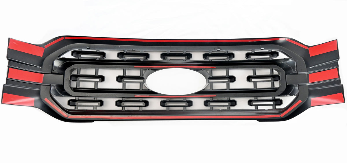 ABS6521BLK 21-23 Ford F-150 XLT/XL 1 PC Gloss Black Clip-On W/Tape Grille Overlay Chrome Delete Kit