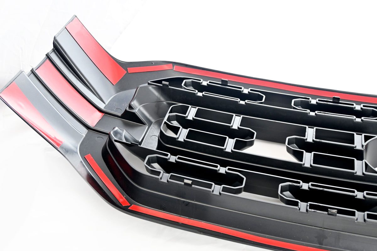 ABS6521BLK 21-23 Ford F-150 XLT/XL 1 PC Gloss Black Clip-On W/Tape Grille Overlay Chrome Delete Kit