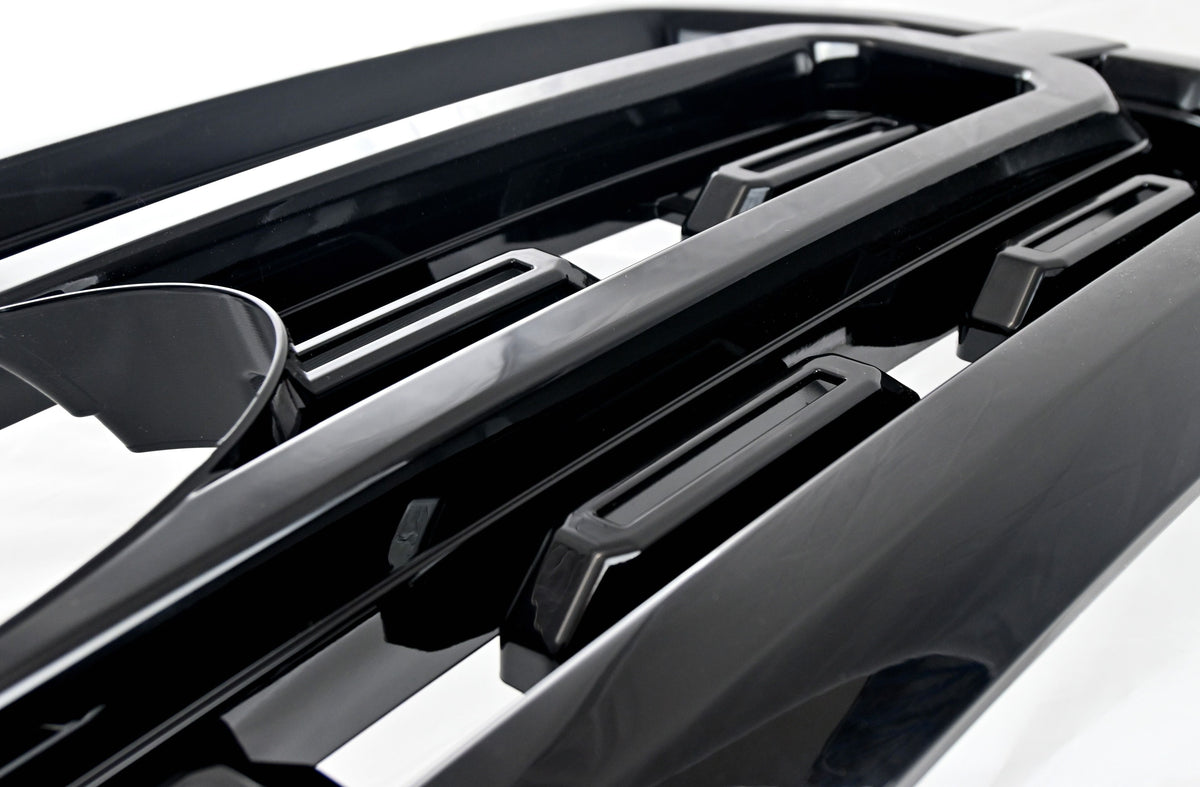 ABS6521BLK 21-23 Ford F-150 XLT/XL 1 PC Gloss Black Clip-On W/Tape Grille Overlay Chrome Delete Kit