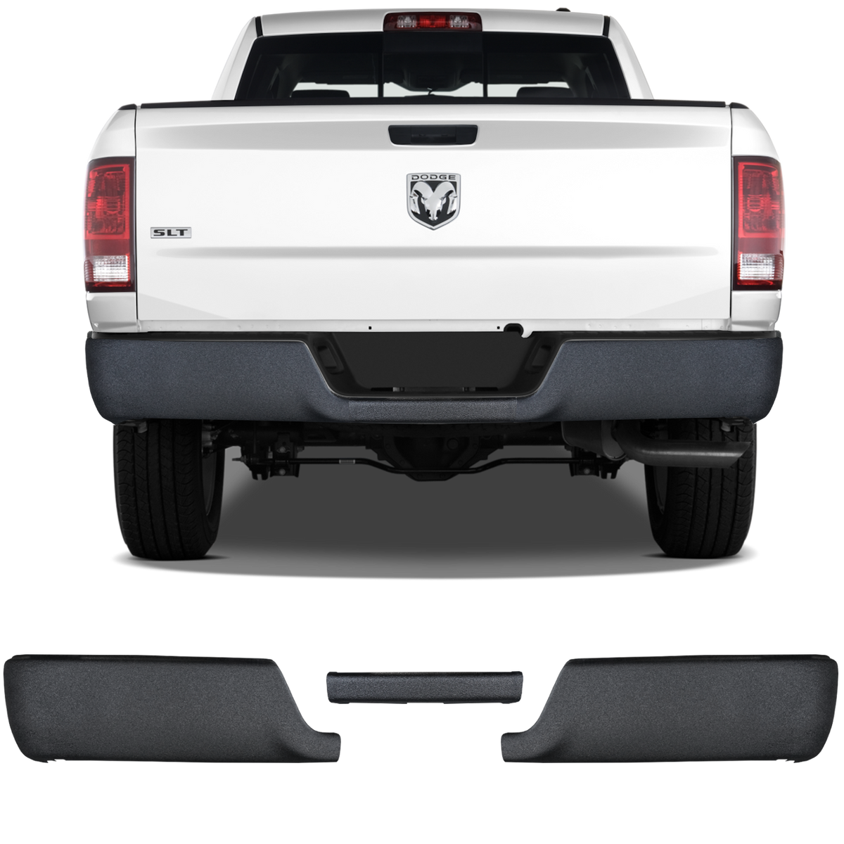 Armor Coated 2009-2018 RAM BumperShellz installed on a truck, no exhaust cut-outs, no parking sensors