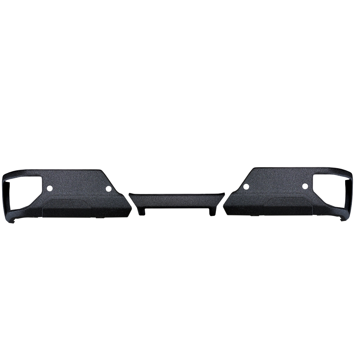 Bedlined rear bumper covers for the 2019-2024 Chevy Silverado or GMC Sierra with parking sensors but no exhaust cutouts - chrome delete kit