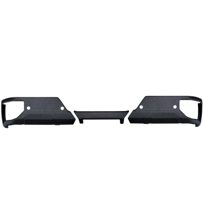 Bedlined rear bumper covers for the 2019-2024 Chevy Silverado or GMC Sierra with parking sensors but no exhaust cutouts - chrome delete kit