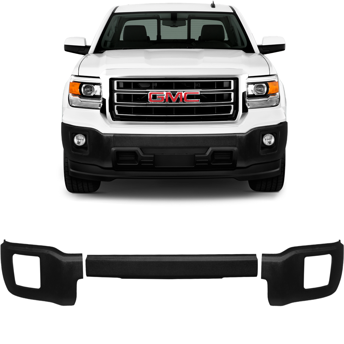 2014-2015 GMC Sierra 1500 Front BumperShellz - Chrome Delete Overlays Chrome Delete Kit No Bed-Lined (ABS Sprayed with Truck Bed Liner)