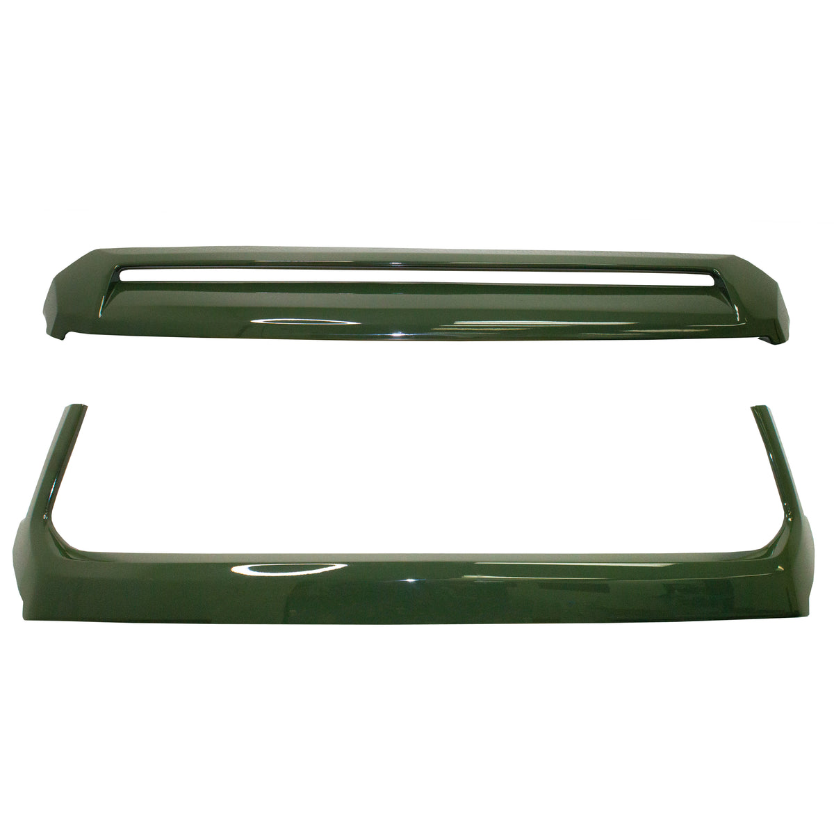 Close-up view of the Army Green (Color Code: 6V7) BumperShellz overlay, custom-designed for the grille surround and hood bulge of a 2014-2021 Toyota Tundra.