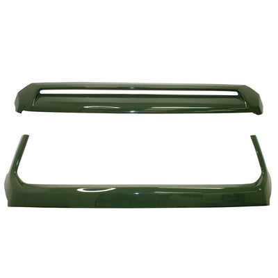 Close-up view of the Army Green (Color Code: 6V7) BumperShellz overlay, custom-designed for the grille surround and hood bulge of a 2014-2021 Toyota Tundra.