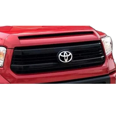 A detailed close-up of the Barcelona Red (Color Code: 3R3) BumperShellz overlay, specifically crafted for the grille surround and hood bulge on a 2014-2021 Toyota Tundra.