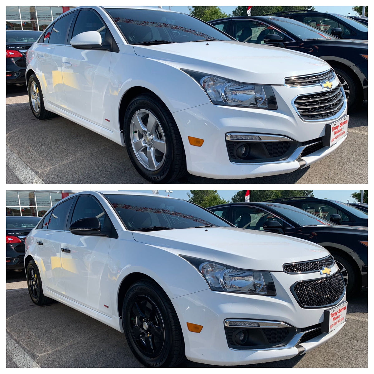 ABS6423BLK 15-16 Chevrolet Cruze LS/LT/LTZ 2 PCS Gloss Black Tape-on Grille Overlay Chrome Delete Kit