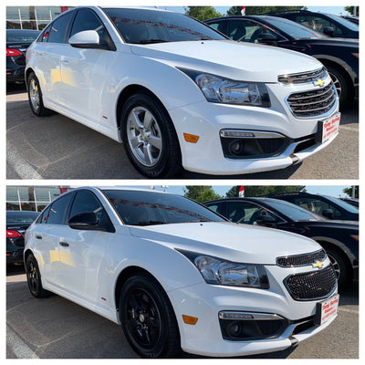 ABS6423BLK 15-16 Chevrolet Cruze LS/LT/LTZ 2 PCS Gloss Black Tape-on Grille Overlay Chrome Delete Kit