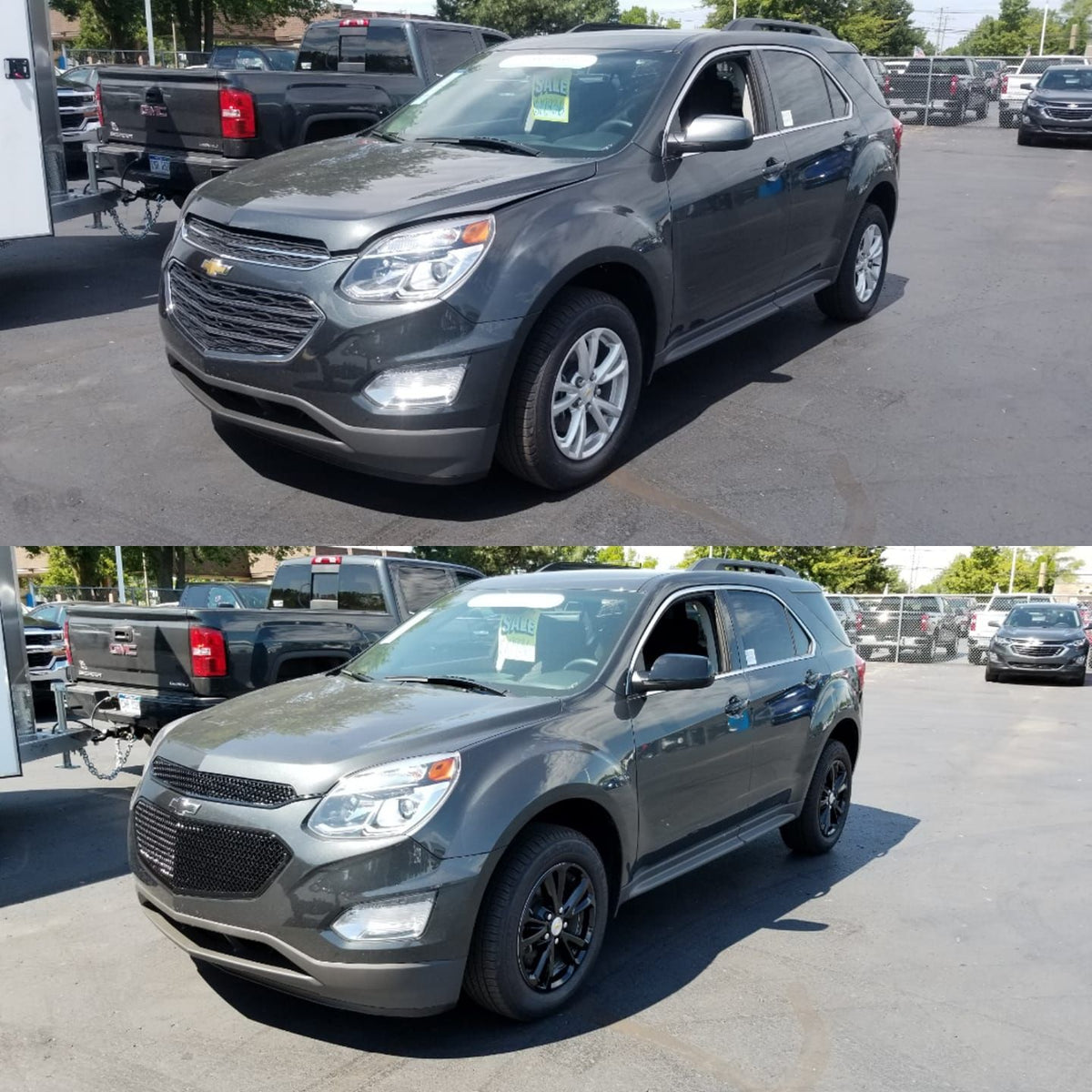 ABS6455BLK 16-17 Chevrolet Equinox L/LS/LT/LTZ 2 PCS Gloss Black Tape-on Grille Overlay Chrome Delete Kit