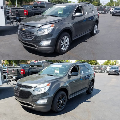 ABS6455BLK 16-17 Chevrolet Equinox L/LS/LT/LTZ 2 PCS Gloss Black Tape-on Grille Overlay Chrome Delete Kit