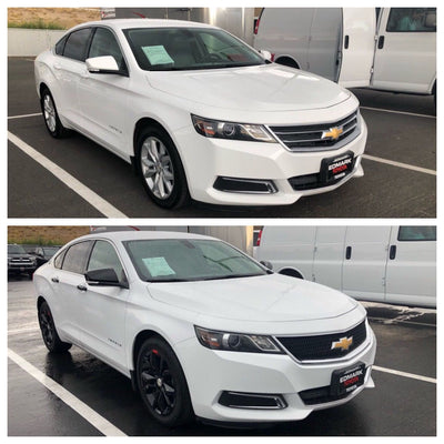 MC6251BLK 13-20 Chevrolet Impala 2 PCS Top Gloss Black Tape-on Mirror Cover Chrome Delete Kit