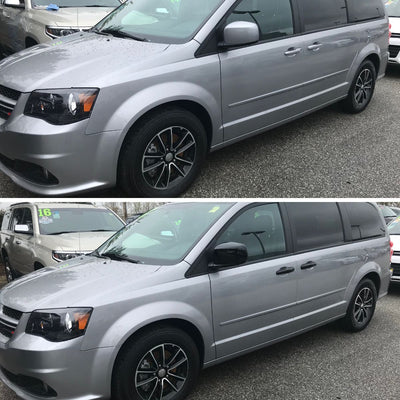 MC6217BLK 08-16 Chrysler Town & Country 2 PCS Top Gloss Black Tape-on Mirror Cover Chrome Delete Kit