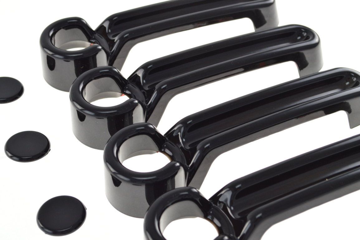 DH6122BLK 07-17 Jeep Wrangler No Smart Key 8 PCS Gloss Black Tape-on Door Handle Cover Chrome Delete Kit