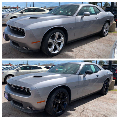 MC6235BLK 08-22 Dodge Challenger 2 PCS Full Gloss Black Tape-on Mirror Cover Chrome Delete Kit