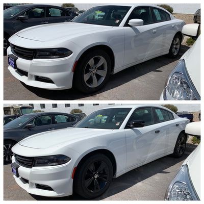 DH6186BLK 12-22 Dodge Challenger W/ Smart Key 4 PCS Gloss Black Tape-on Door Handle Cover Chrome Delete Kit