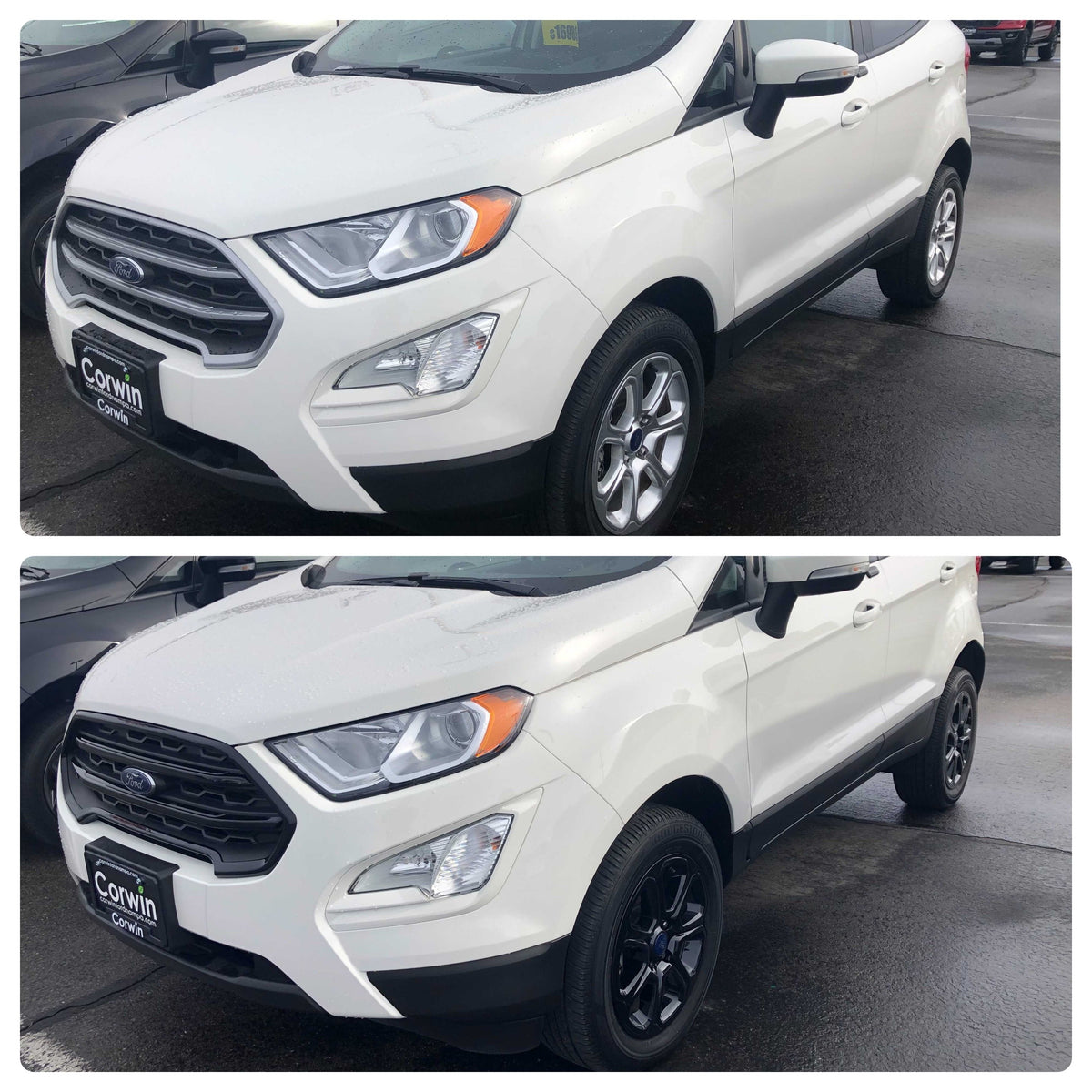 ABS6492BLK 18-22 Ford EcoSport 3 PCS Gloss Black Tape-on Grille Overlay Chrome Delete Kit