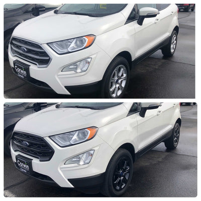 ABS6492BLK 18-22 Ford EcoSport 3 PCS Gloss Black Tape-on Grille Overlay Chrome Delete Kit