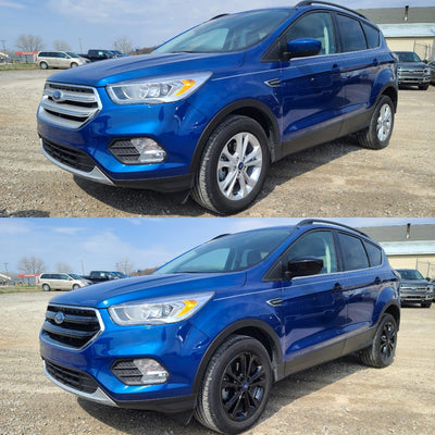 ABS6484BLK 17-19 Ford Escape 1 PC Gloss Black Tape-on Grille Overlay Chrome Delete Kit