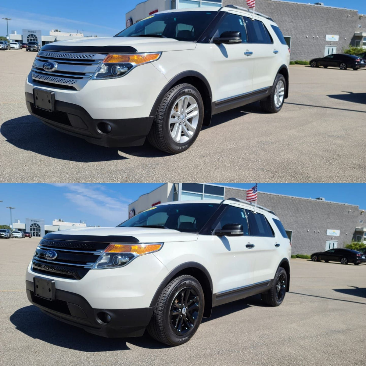 ABS6404BLK 11-15 Ford Explorer Does Not Fit Sport 3 PCS Gloss Black Tape-on Grille Overlay Chrome Delete Kit
