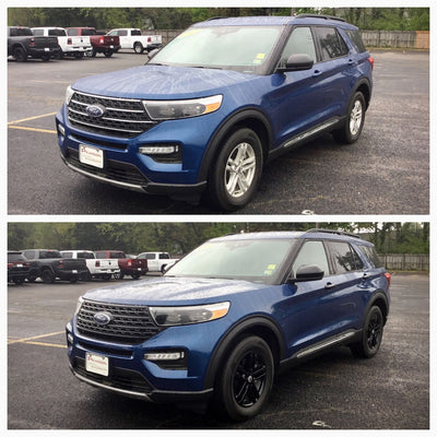 MC6313BLK 20-22 Ford Explorer 2 PCS No Turn Signal Top Gloss Black Tape-on Mirror Cover Chrome Delete Kit