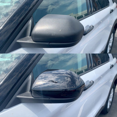 MC6313BLK 20-22 Ford Explorer 2 PCS No Turn Signal Top Gloss Black Tape-on Mirror Cover Chrome Delete Kit