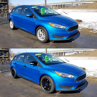 MC6185BLK 12-18 Ford Focus 2 PCS With Turn Signal Top Gloss Black Tape-on Mirror Cover Chrome Delete Kit