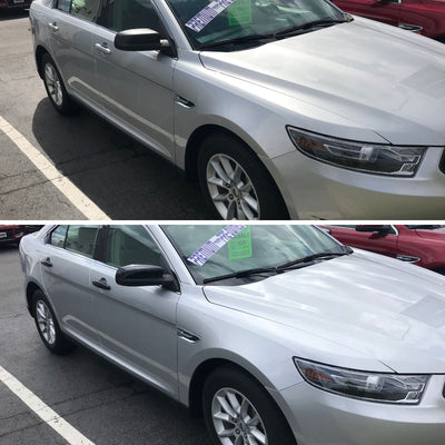 MC6254BLK 10-19 Ford Taurus 2 PCS Top Gloss Black Tape-on Mirror Cover Chrome Delete Kit