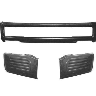 Gloss black front bumper for 2018-2020 Ford F150, with fog lamps and no tow hook cutouts.