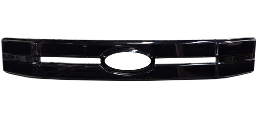Gloss Black Center Bar Grille Overlay for the 2018-2020 F150, ready to provide a stylish chrome delete effect to the vehicle's appearance.