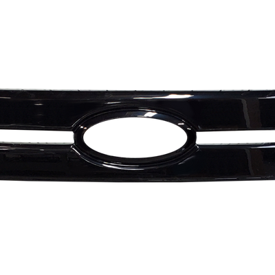 Gloss Black Center Bar Grille Overlay for the 2018-2020 F150, ready to provide a stylish chrome delete effect to the vehicle's appearance.