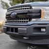 Gloss Black Center Bar Grille Overlay fully installed on a 2018-2020 F150, showcasing the sleek chrome delete effect on the vehicle's front grille.