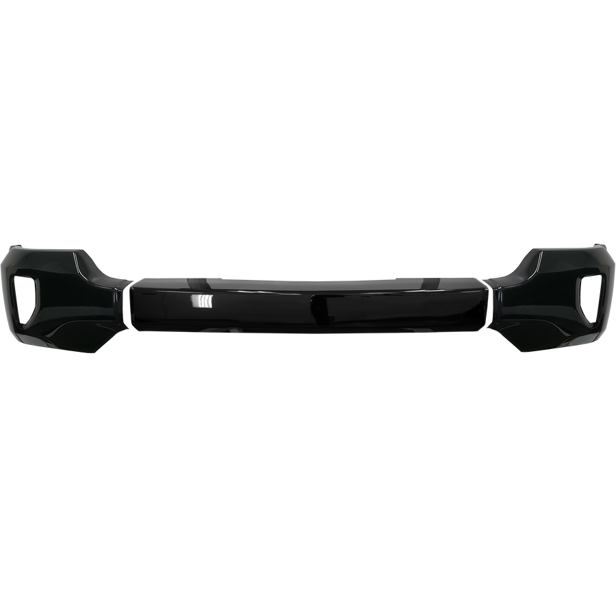 Gloss black front BumperShellz for 2016-2018 Chevy Silverado 1500, no parking sensors, with fog lamps.