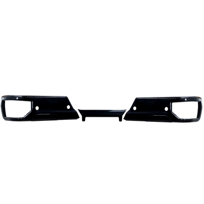 BumperShellz for the Rear Bumper of the 2019-2024 Silverado and Sierra in Gloss Black with parking sensors, chrome delete kit