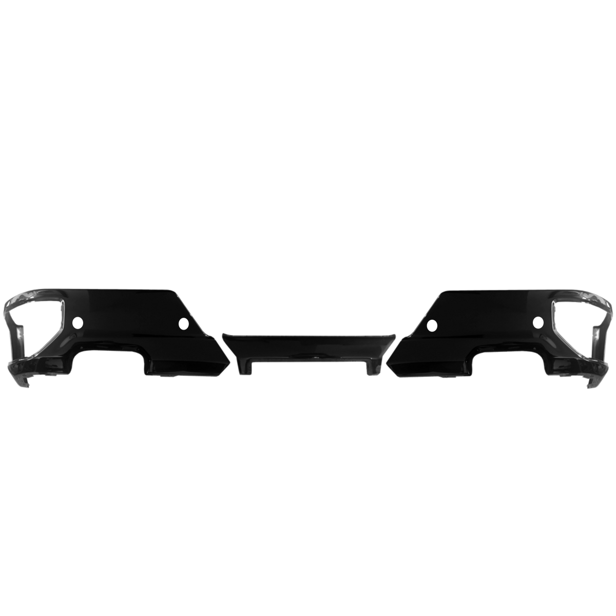 Gloss Black Rear Bumper Covers for the 2019-2024 Silverado or Sierra with Parking Sensors and Exhaust Cut-Outs, chrome delete kit