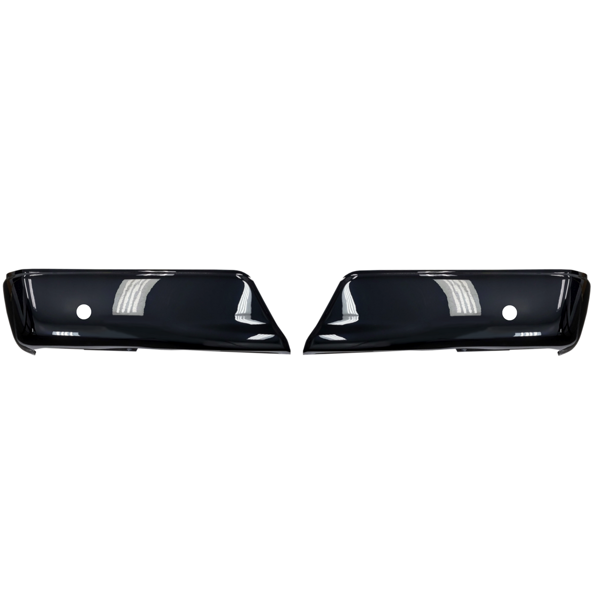 Gloss black Rear BumperShellz for 2015-2020 Ford F-150, with parking sensor hole cutouts.