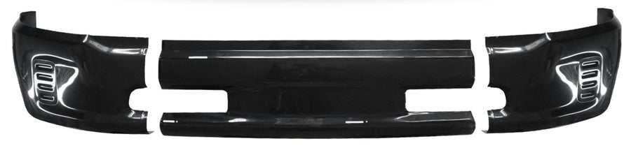 Gloss black front bumper cover for 2013-2018 Ram 1500, no fog lamp or parking sensor holes.