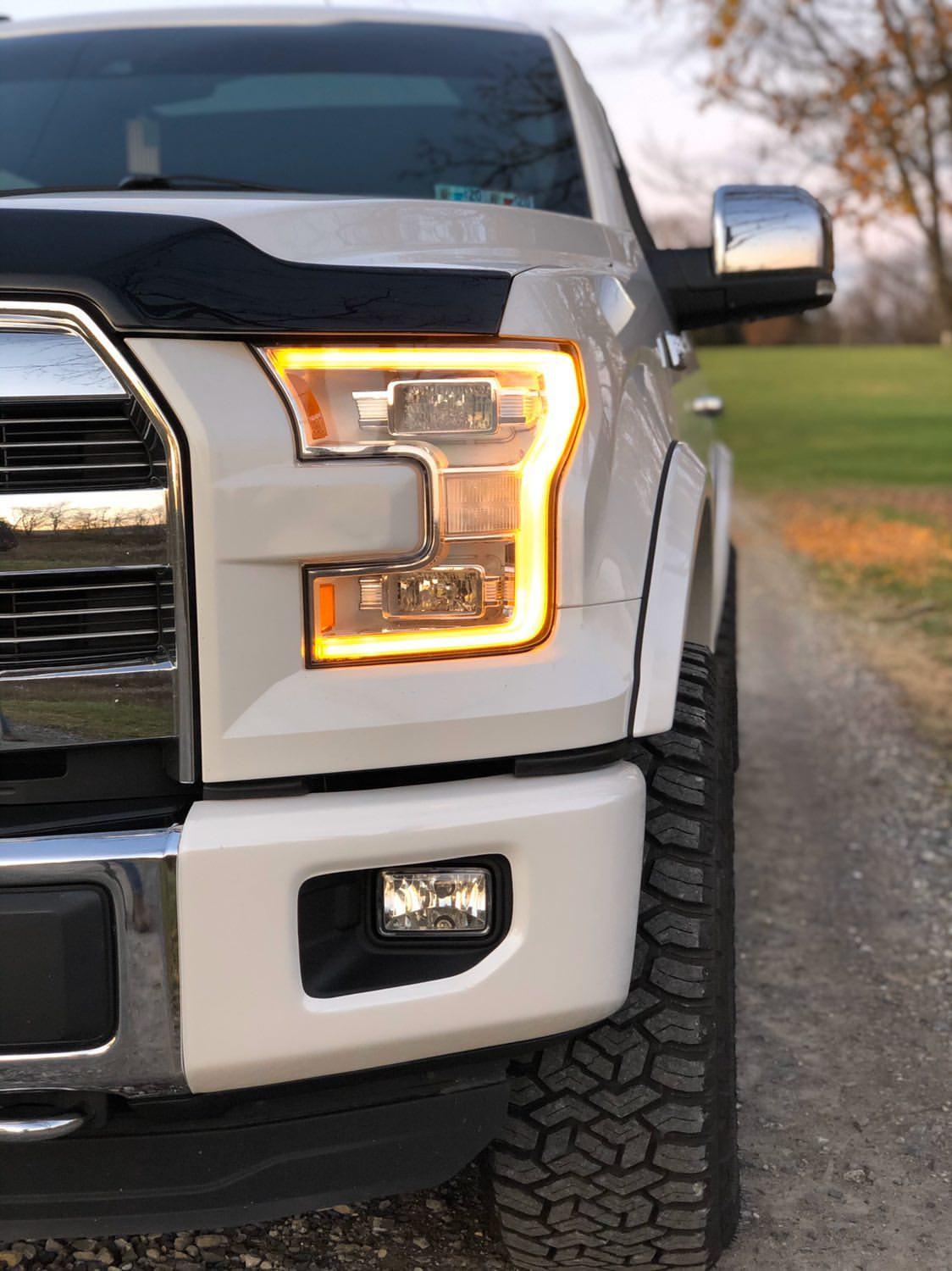 close-up of 2015-2017 F-150 Front BumperShellz installed on a truck - Chrome Delete kit